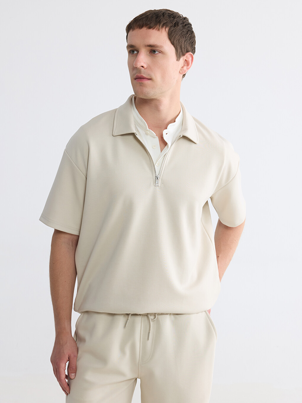 Half-Zip Polo Collar Men's T-Shirt
