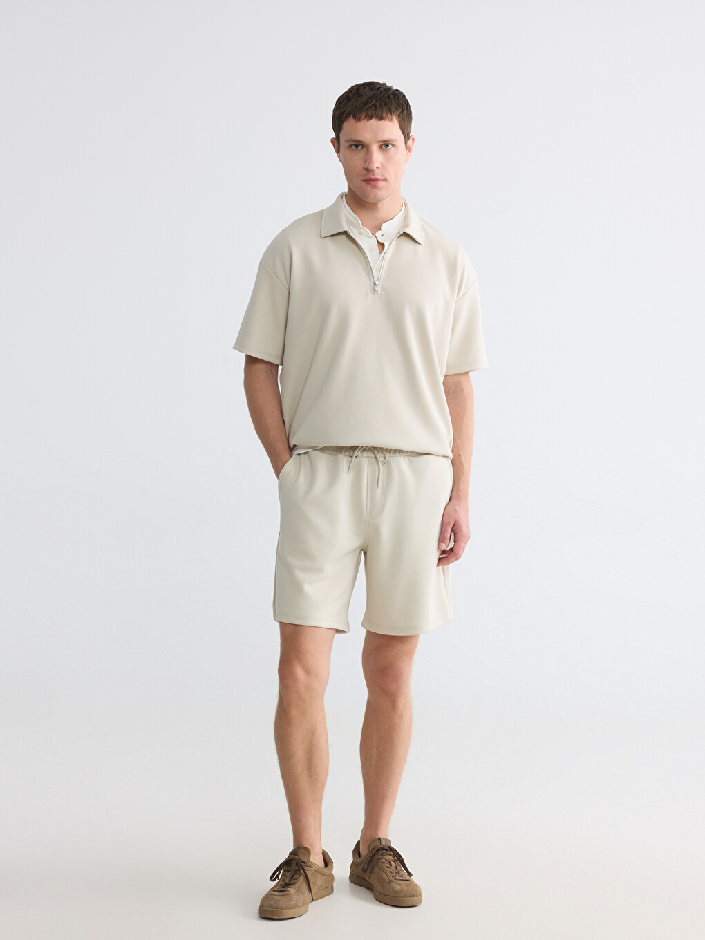 Half-Zip Polo Collar Men's T-Shirt-1