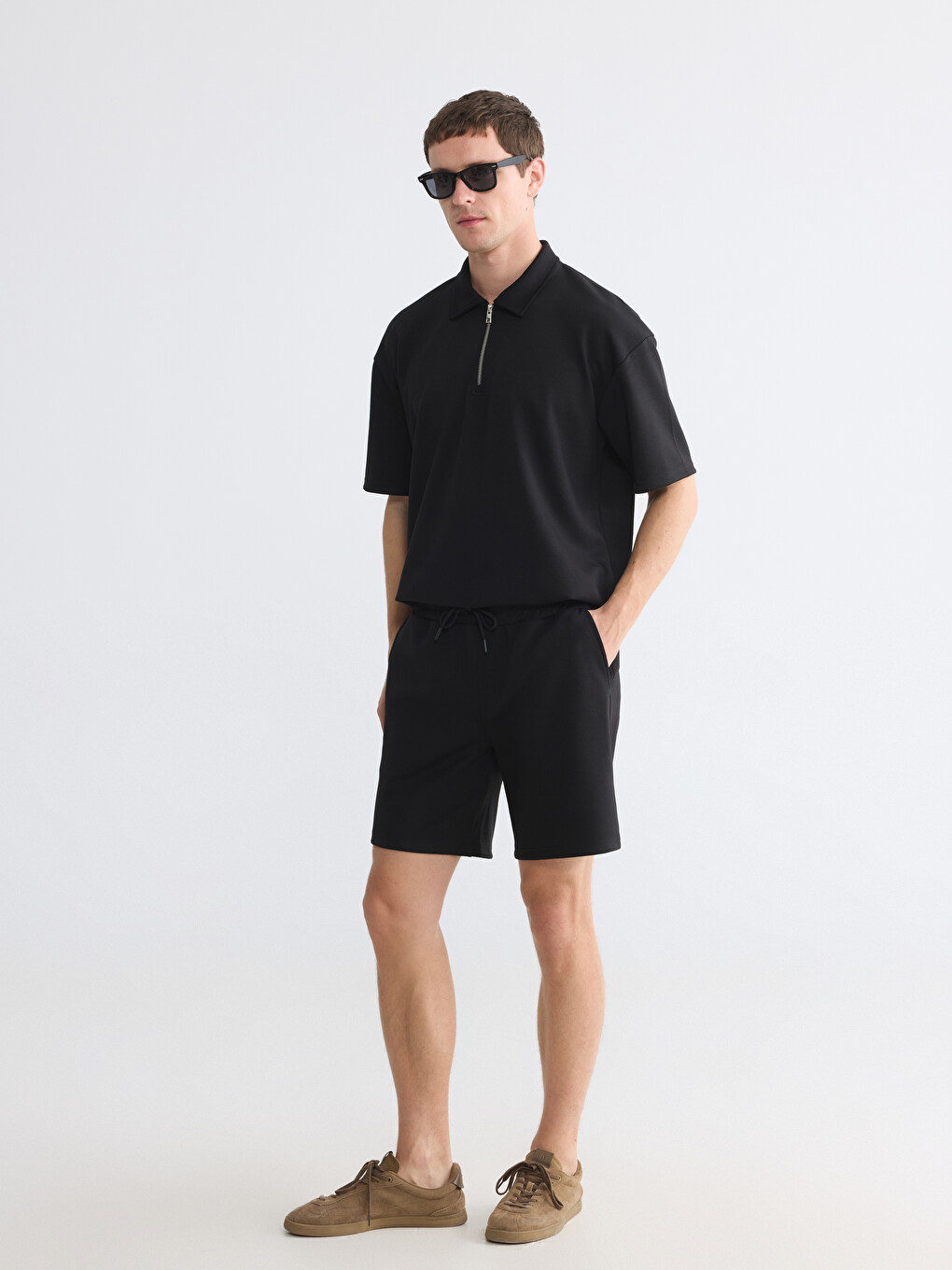 Half-Zip Polo Collar Men's T-Shirt-1