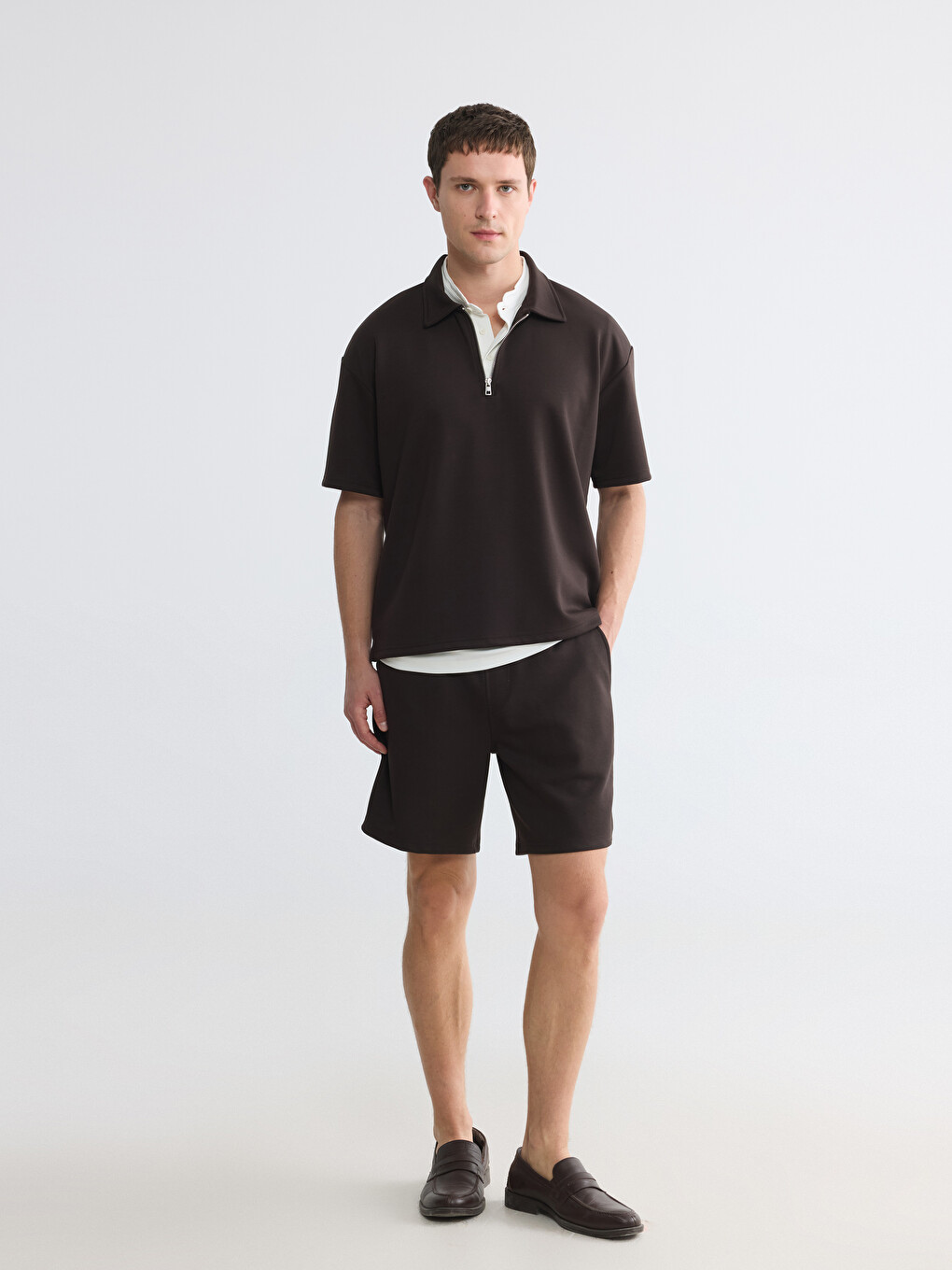 Half-Zip Polo Collar Men's T-Shirt-1
