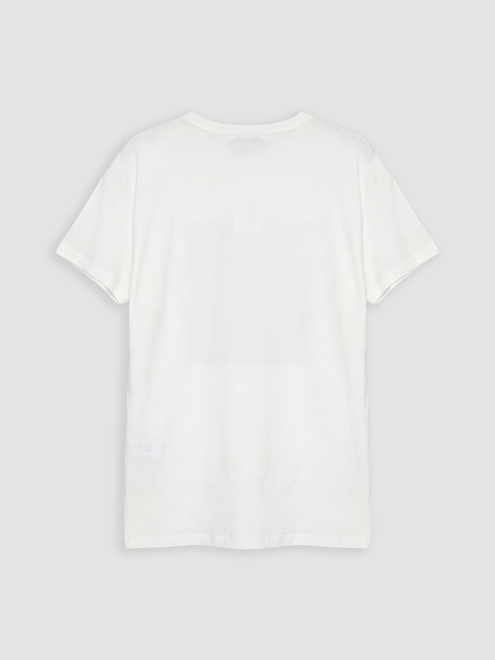 Beyaz Bisiklet Yaka Baskılı Kadın Tişört-1