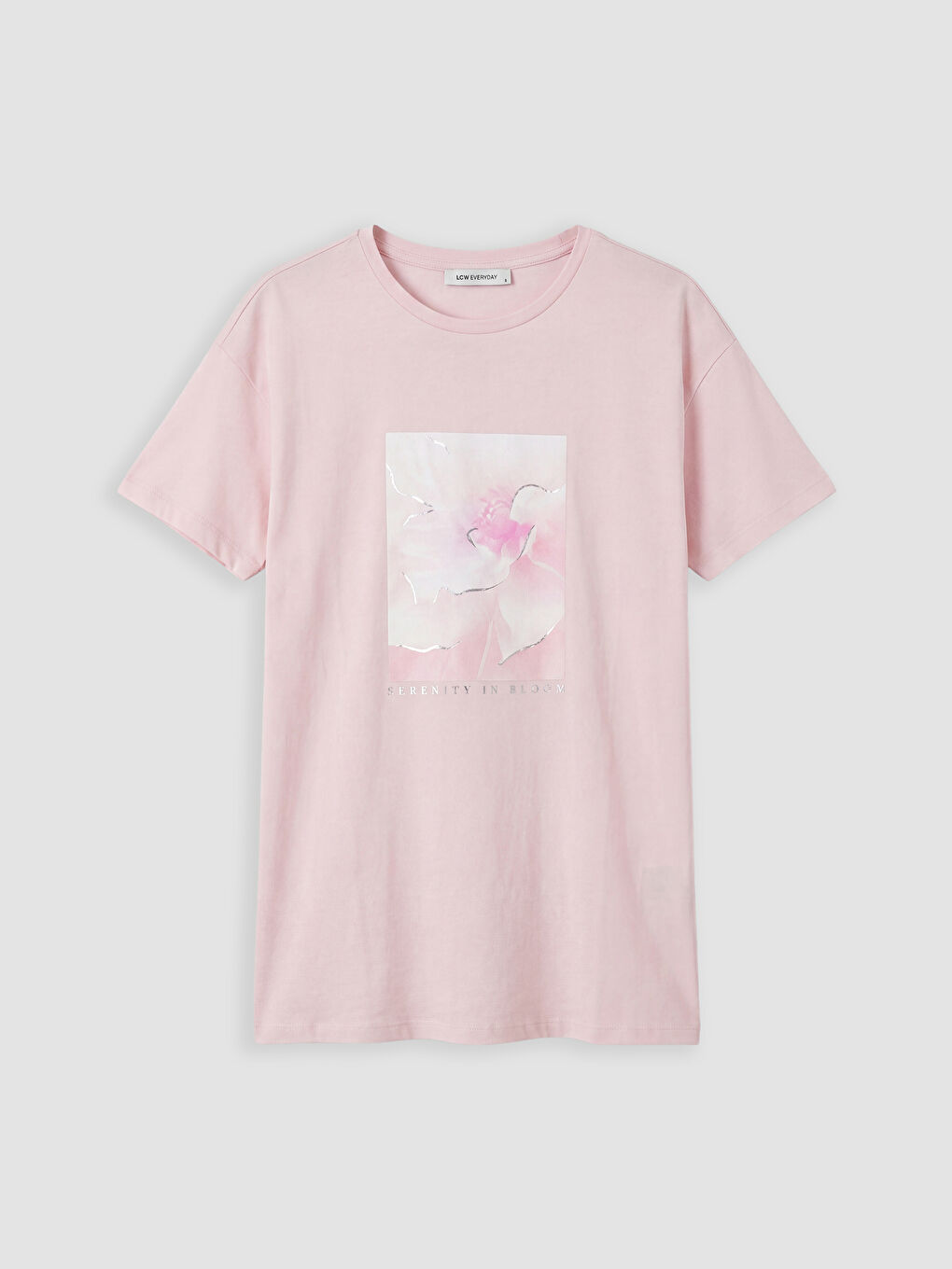 Pembe Bisiklet Yaka Baskılı Kadın Tişört