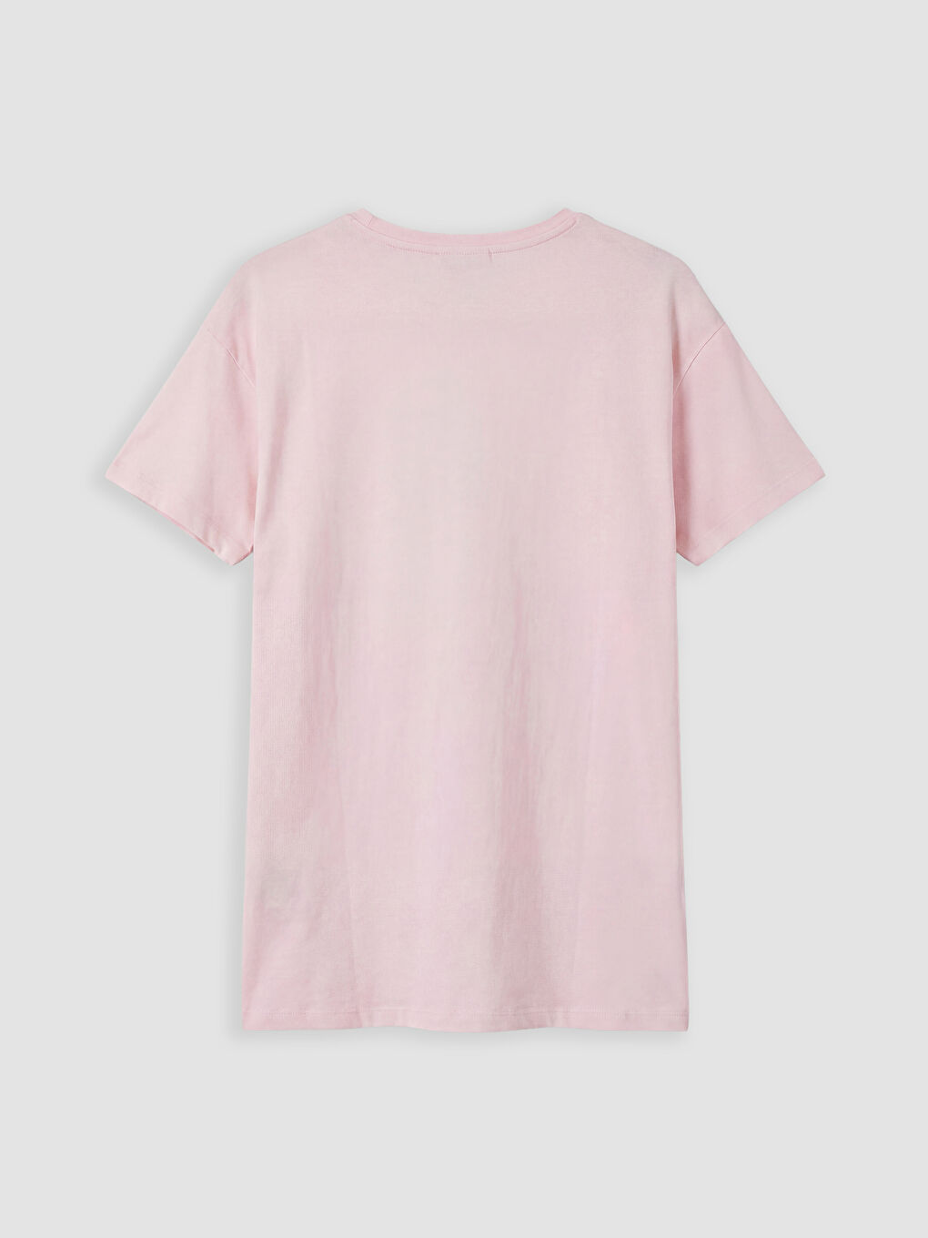 Pembe Bisiklet Yaka Baskılı Kadın Tişört-1
