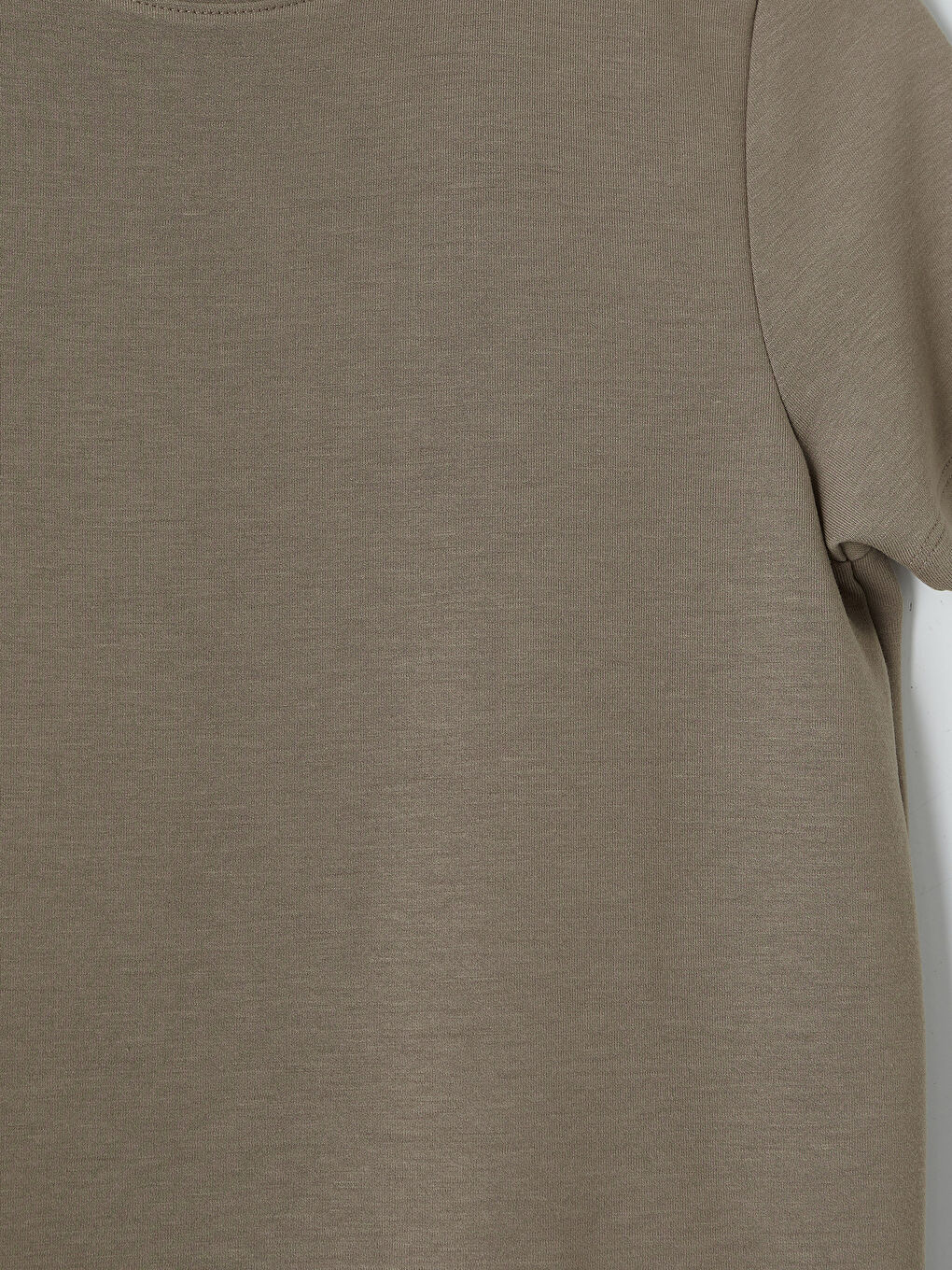 Kahverengi Bisiklet Yaka Soft Touch Kadın Tişört-2