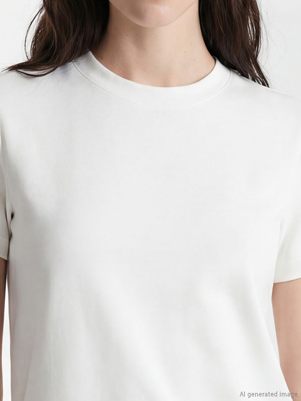 Beyaz Bisiklet Yaka Kadın Tişört-2