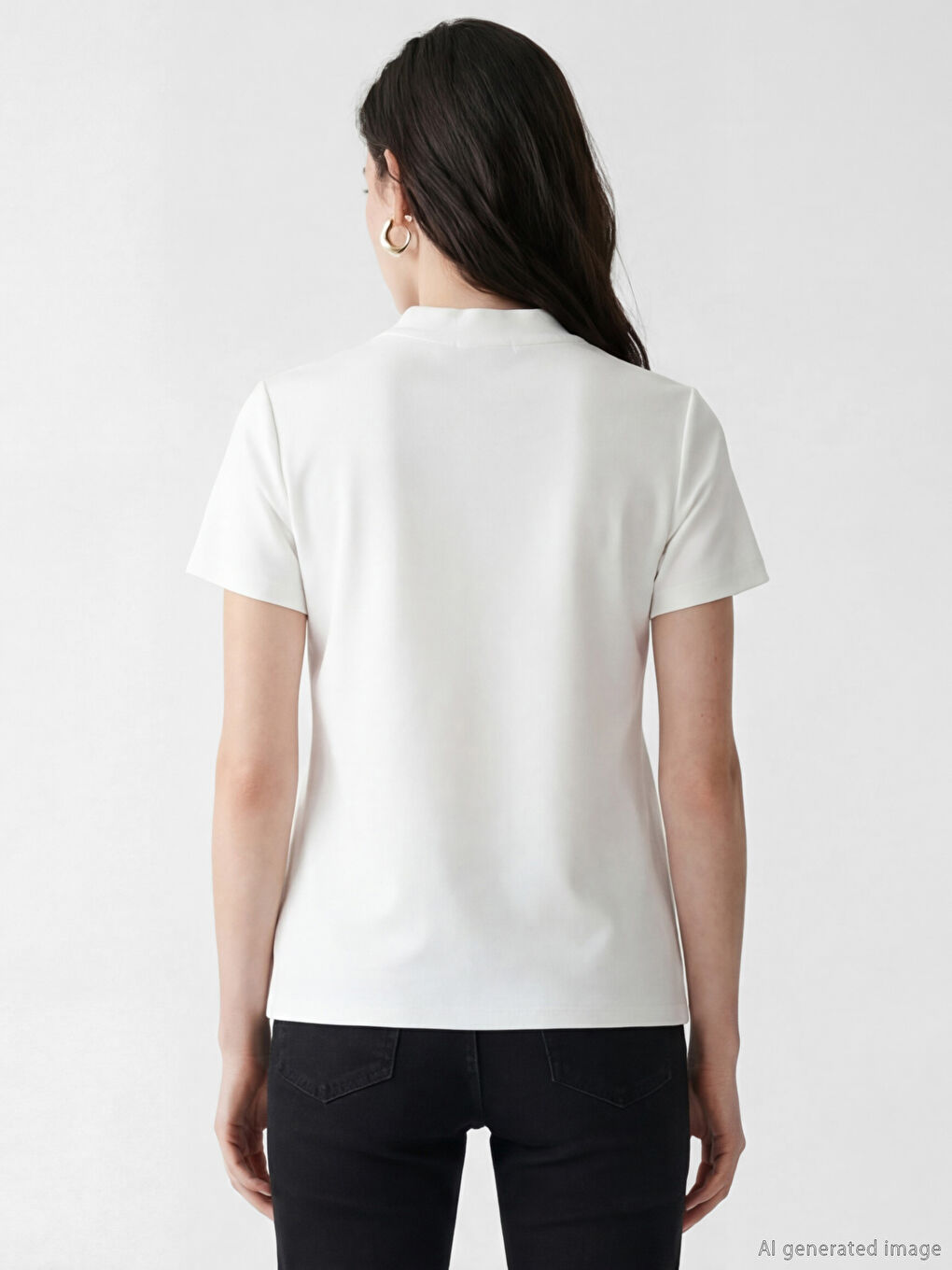 Beyaz Bisiklet Yaka Kadın Tişört-3