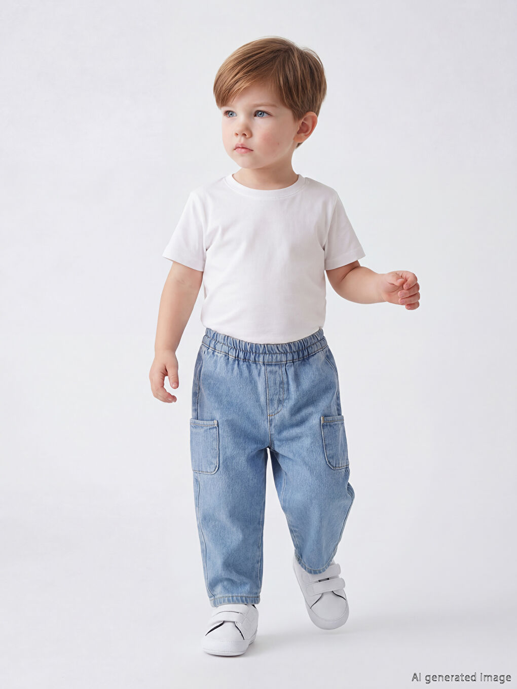 İndigo Loose Fit Erkek Bebek Kargo Jean Pantolon-2