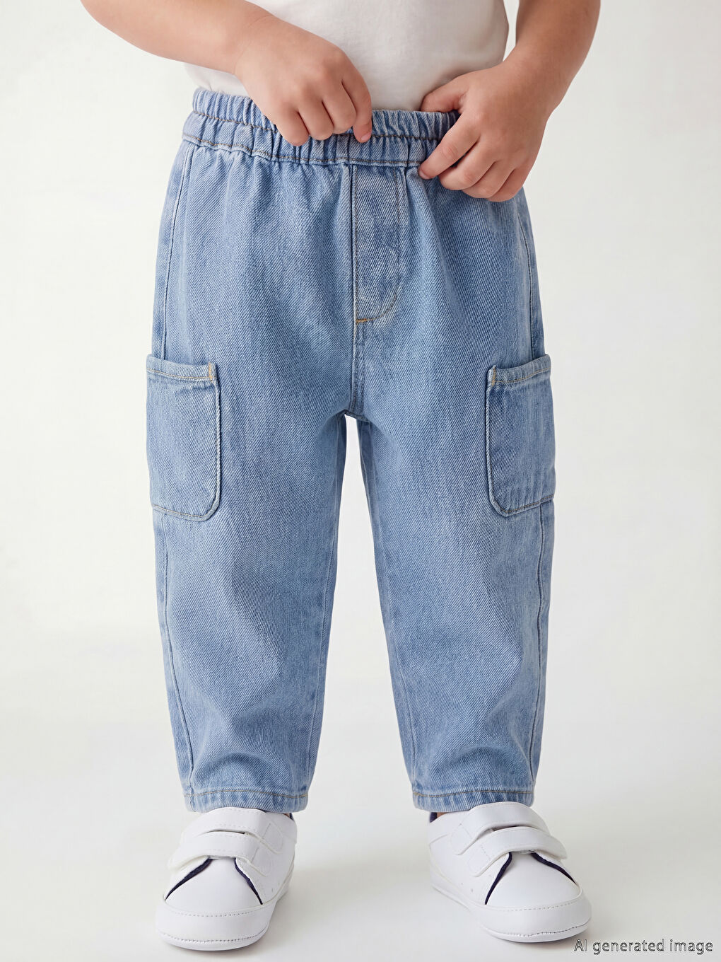 İndigo Loose Fit Erkek Bebek Kargo Jean Pantolon-1