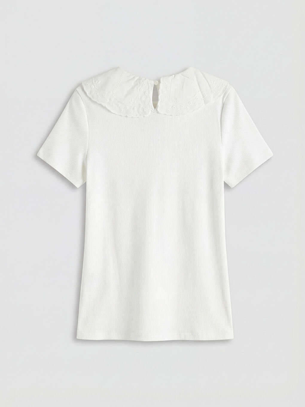 Ekru Bebe Yaka Dantel Detaylı Kız Çocuk Tişört-1