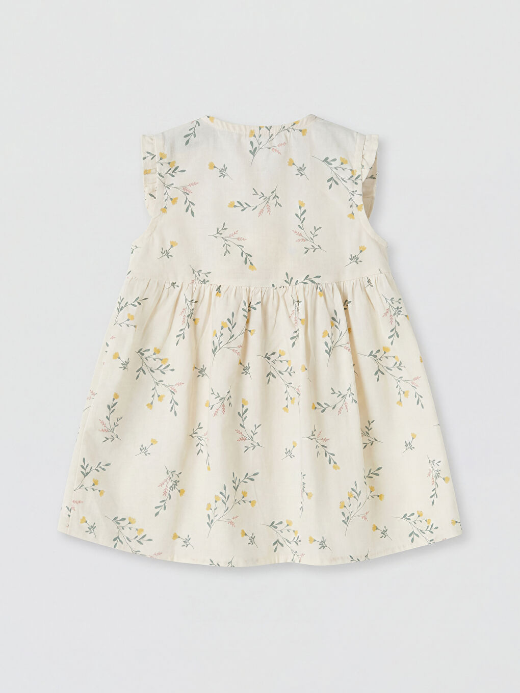 Ekru Bisiklet Yaka Çiçek Desenli Kız Bebek Elbise-1