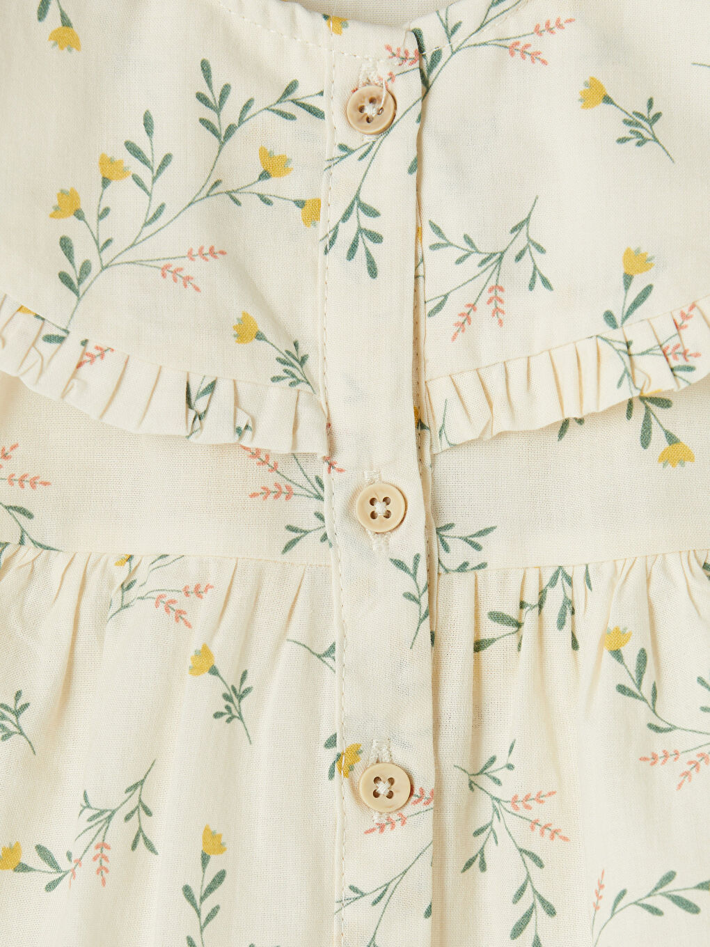 Ekru Bisiklet Yaka Çiçek Desenli Kız Bebek Elbise-2