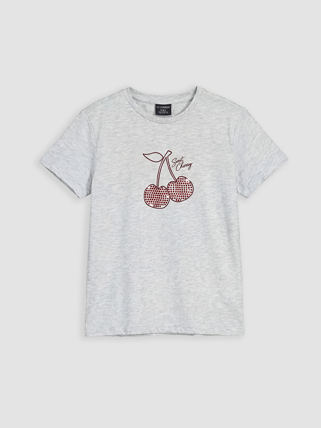 Gri Bisiklet Yaka Taşlı Kız Çocuk Tişört