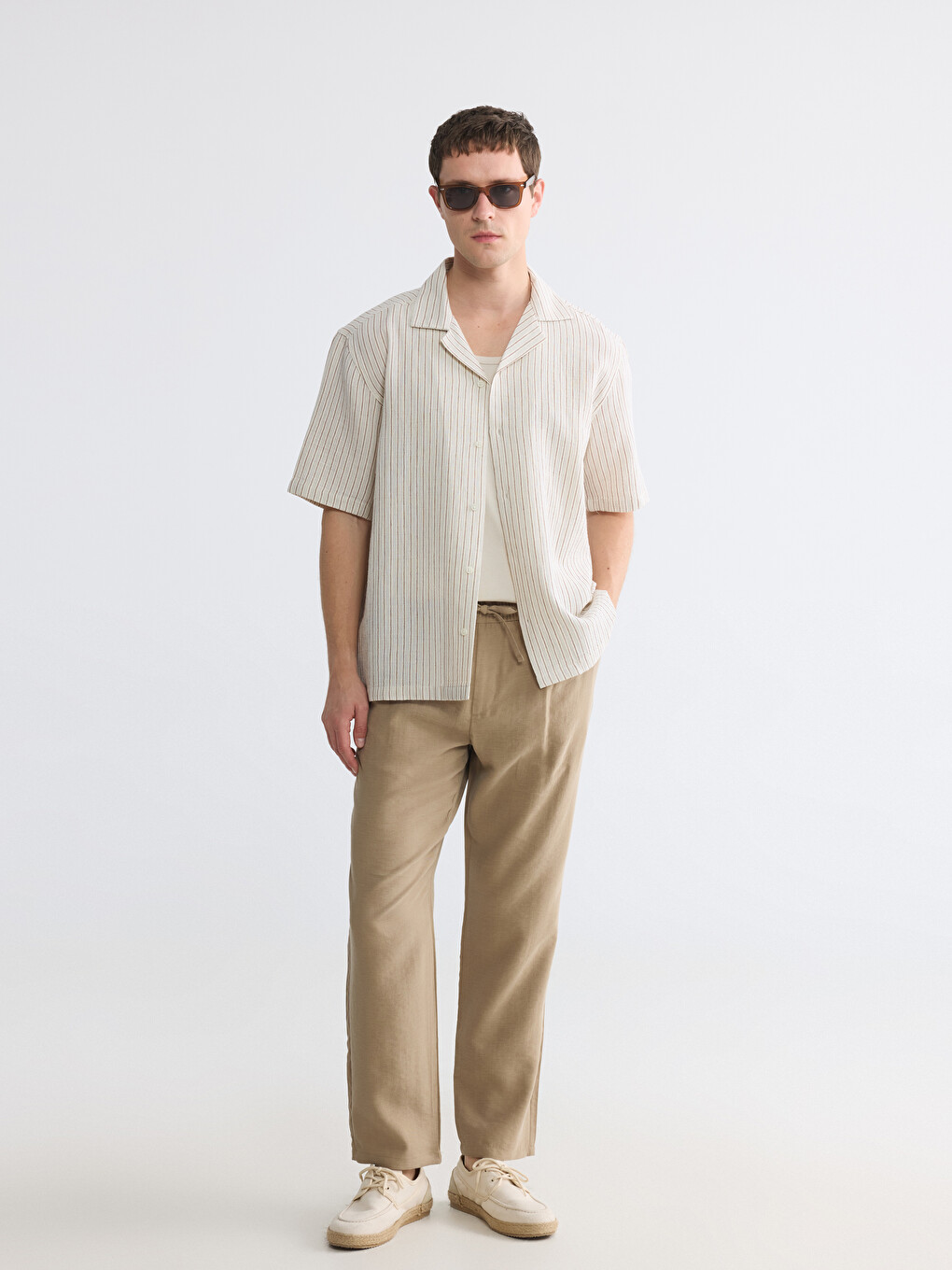 Regular Fit Camp Collar Striped Men's Shirt-1