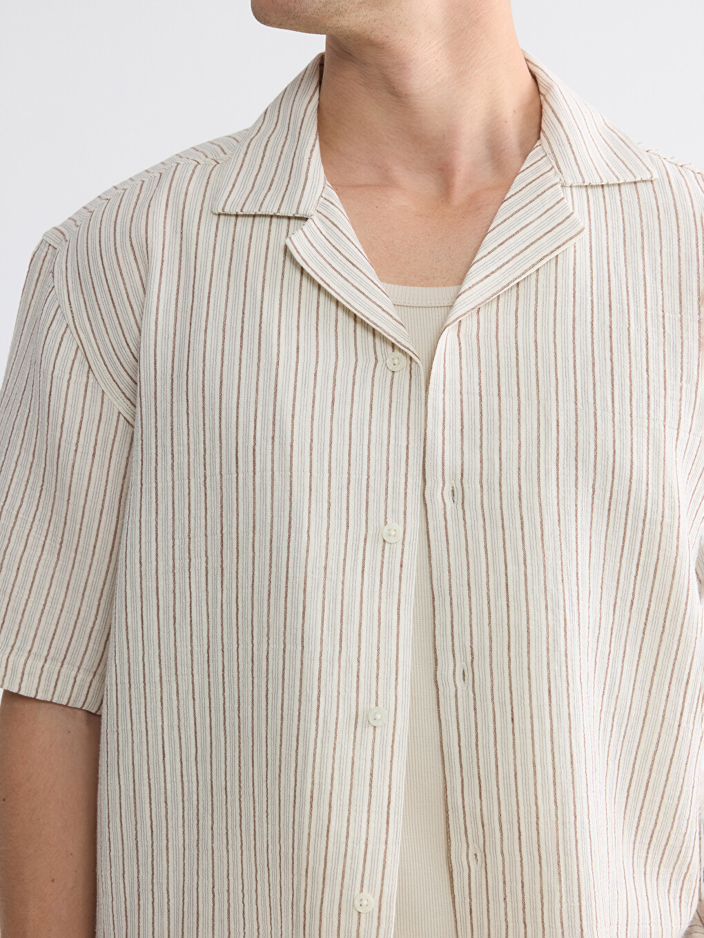 Regular Fit Camp Collar Striped Men's Shirt-2