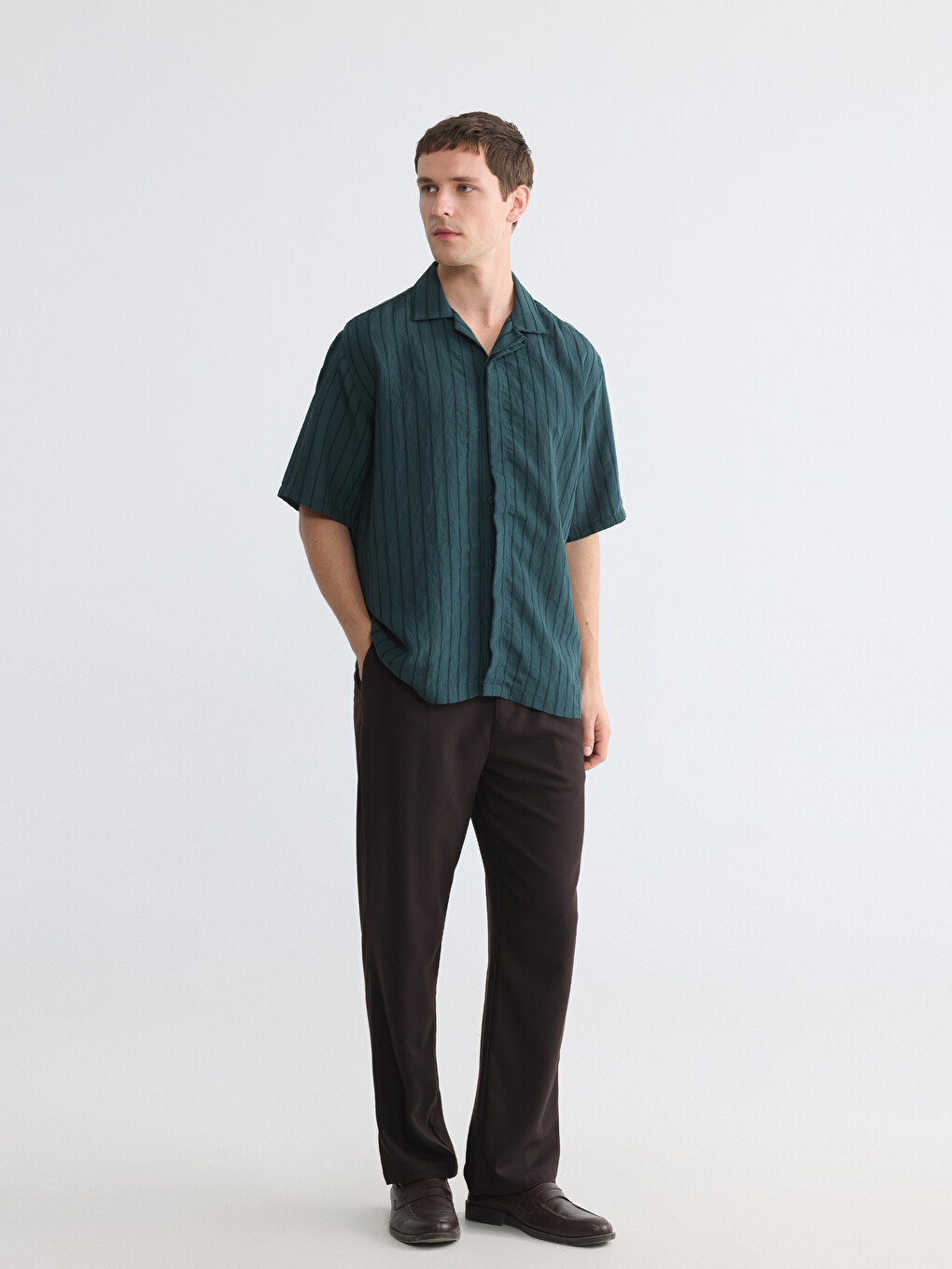 Regular Fit Camp Collar Striped Men's Shirt-1