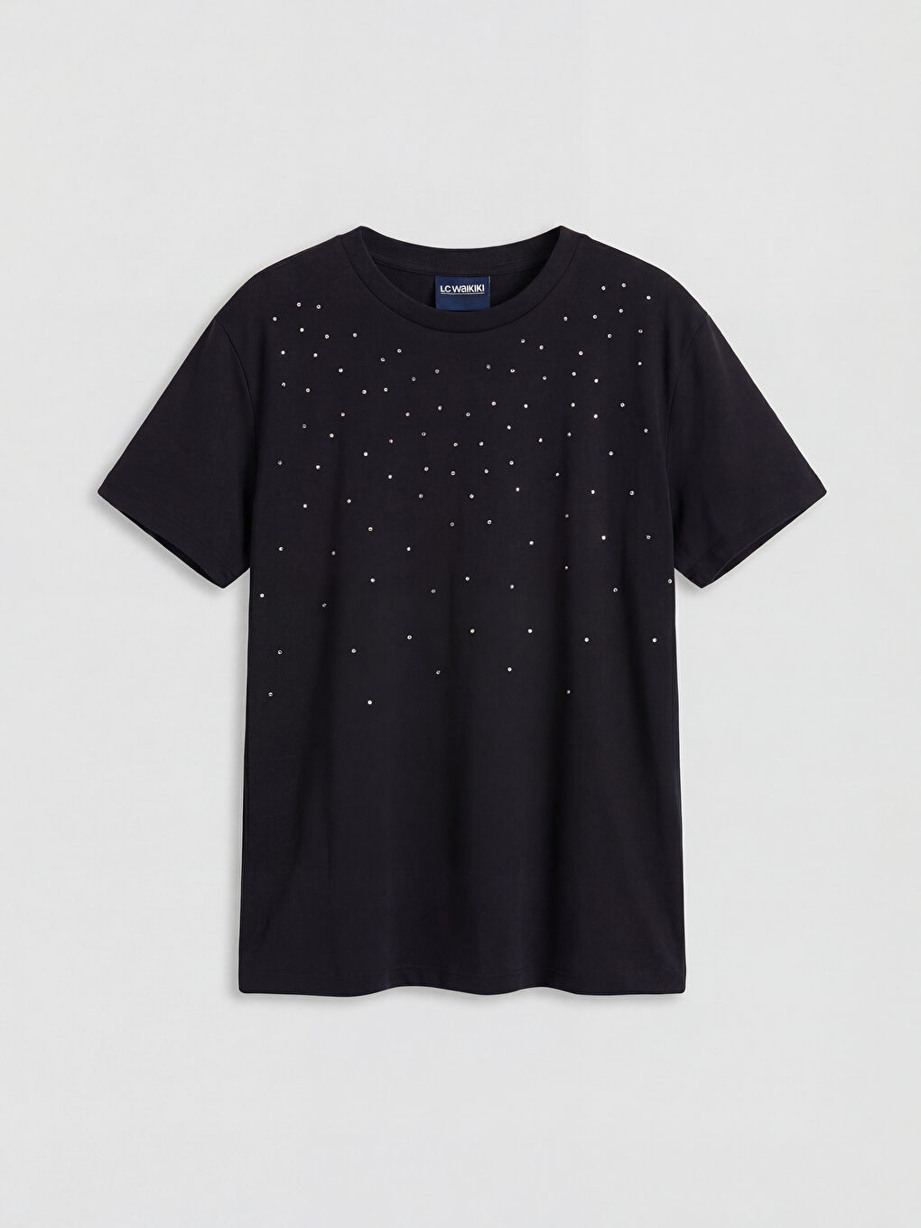 Siyah Bisiklet Yaka Taşlı Kız Çocuk Tişört