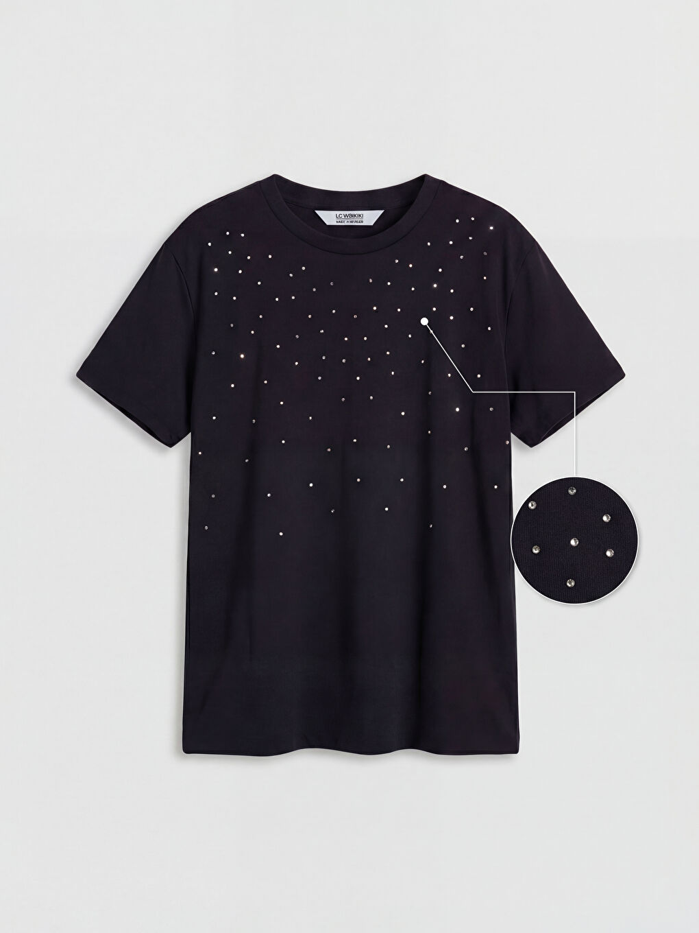 Siyah Bisiklet Yaka Taşlı Kız Çocuk Tişört