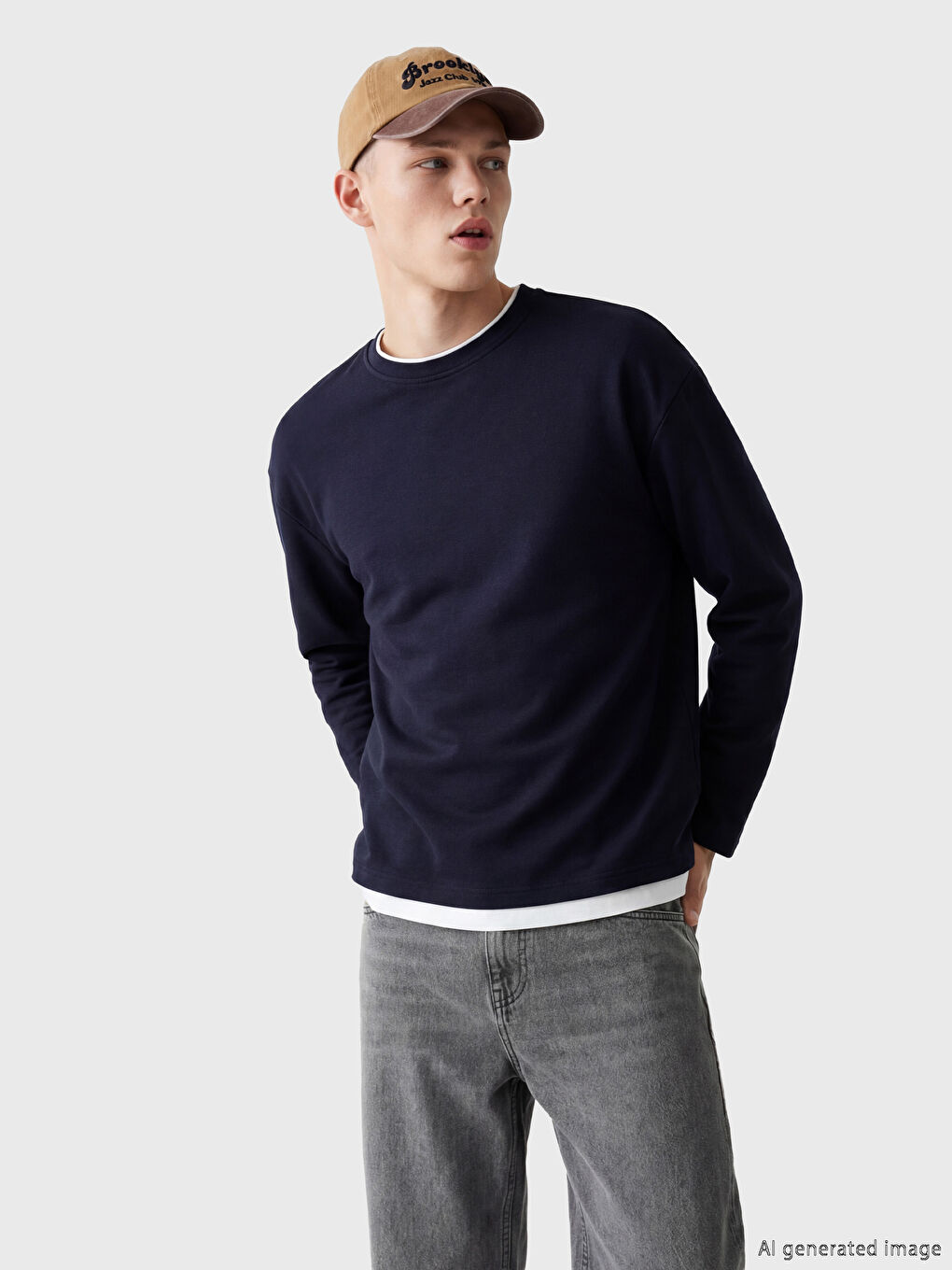 Lacivert Bisiklet Yaka Erkek Sweatshirt