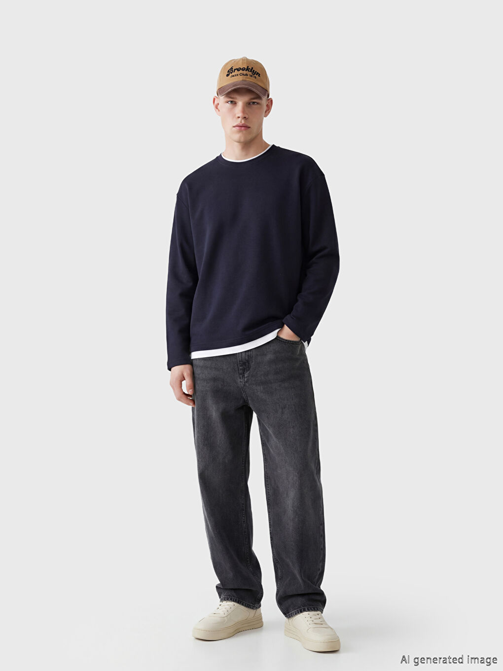 Lacivert Bisiklet Yaka Erkek Sweatshirt-1