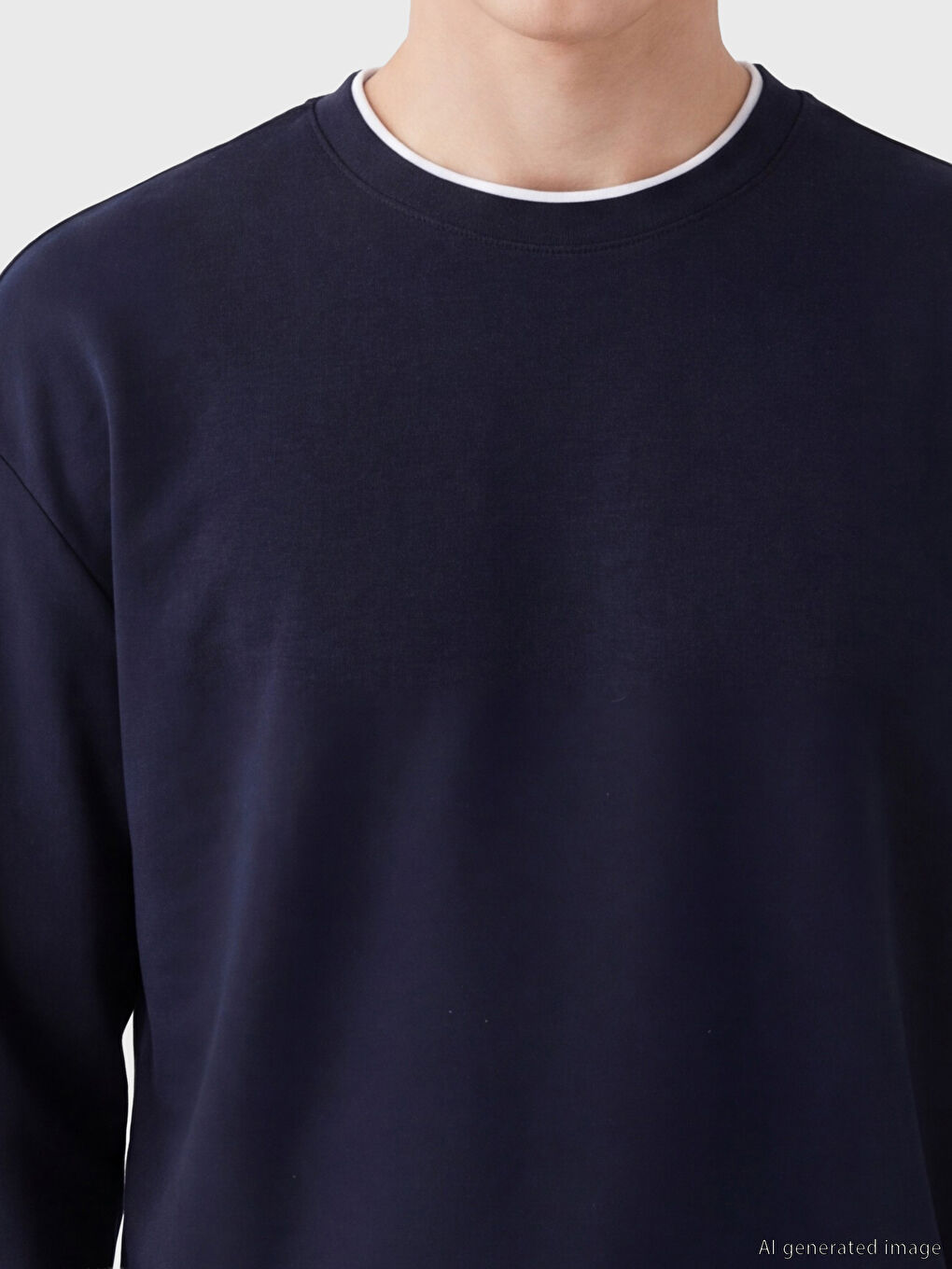 Lacivert Bisiklet Yaka Erkek Sweatshirt-2
