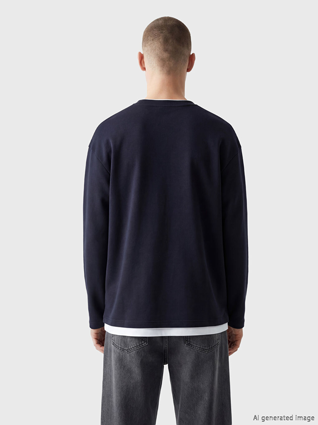 Lacivert Bisiklet Yaka Erkek Sweatshirt-3