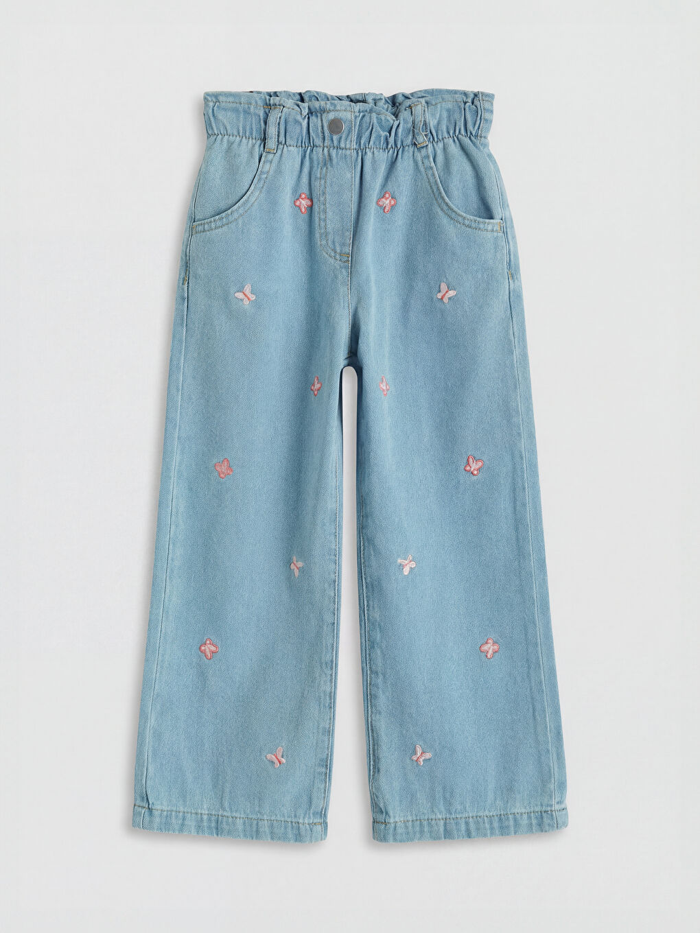 İndigo Nakışlı Kız Çocuk Jean Pantolon