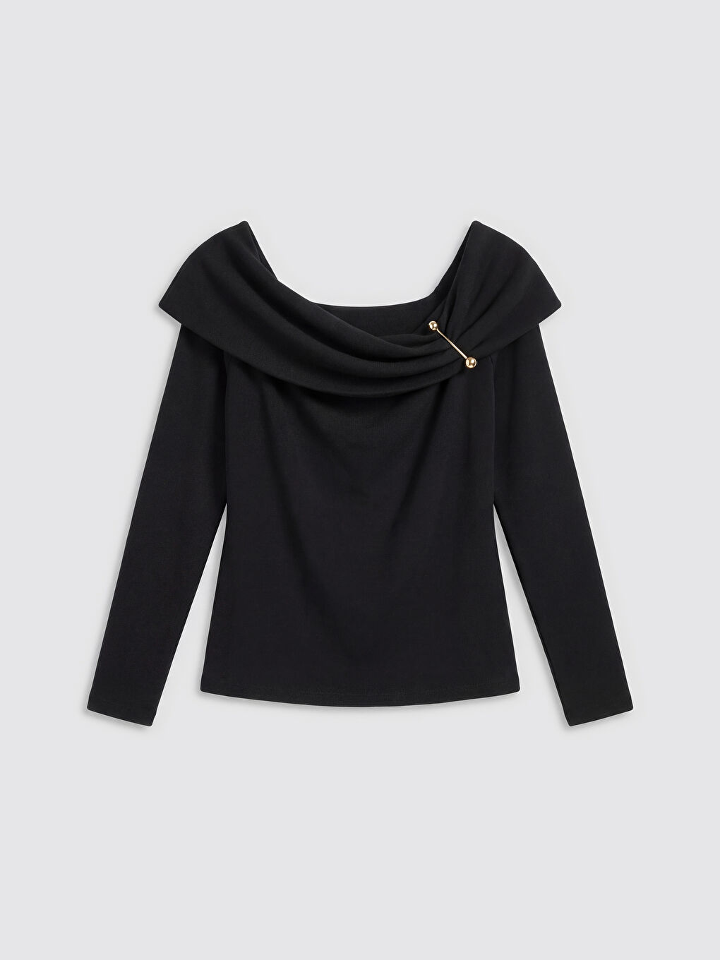 Siyah Kayık Yaka Büzgülü Bluz
