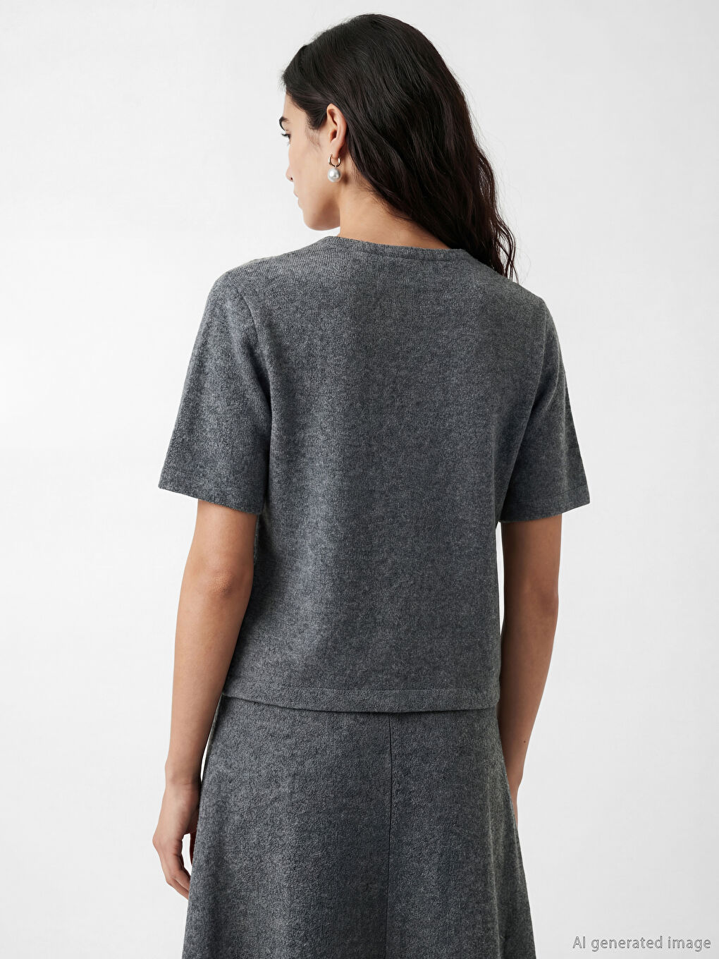 Antrasit Bisiklet Yaka Taşlı Kadın Tişört-3