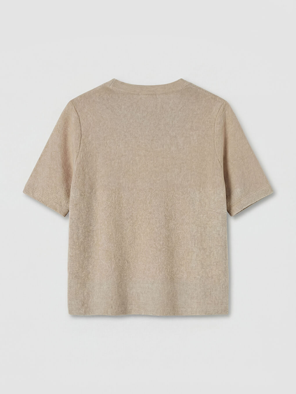 Bej Bisiklet Yaka Taşlı Kadın Tişört-5