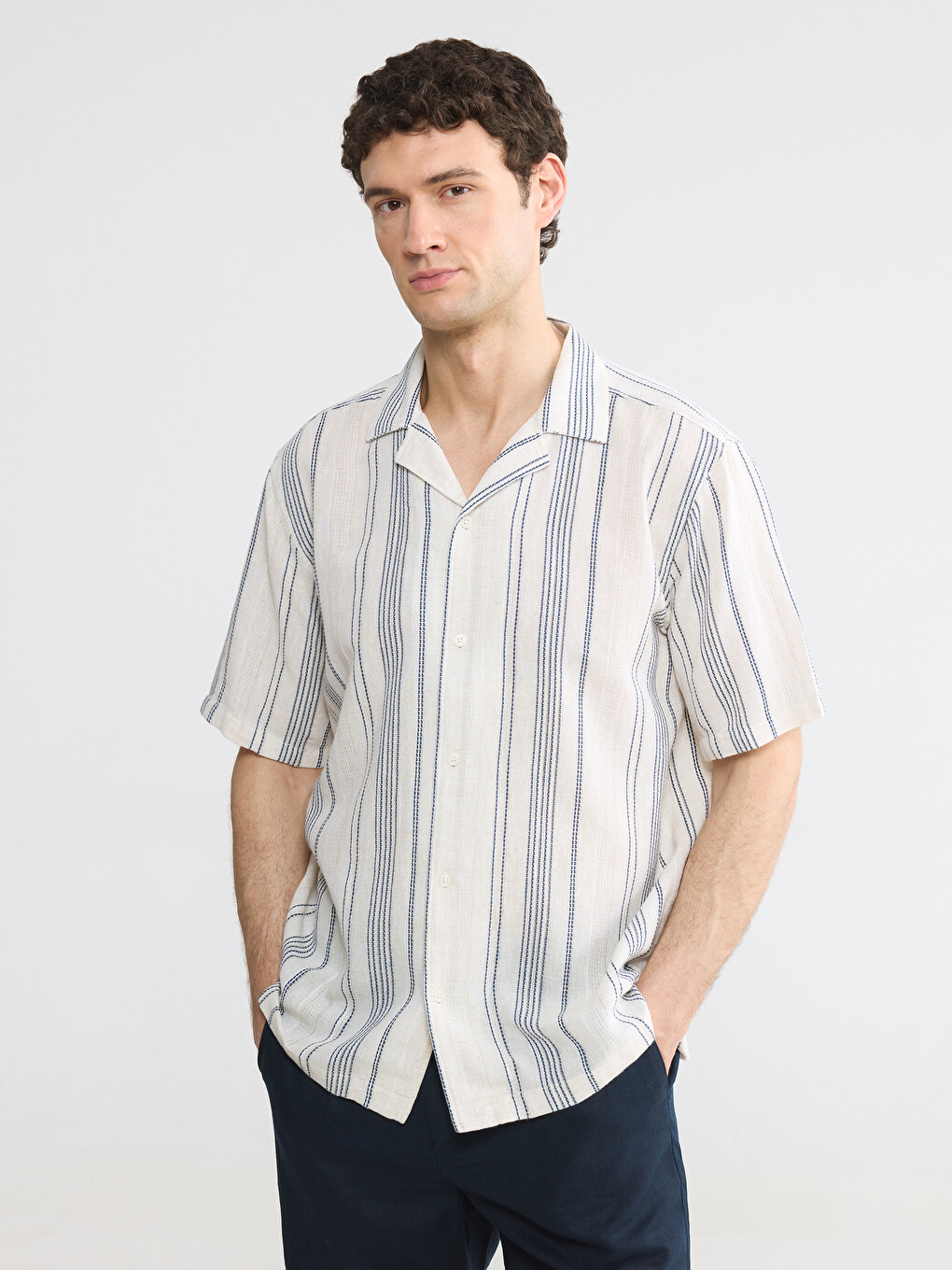 Regular Striped Poplin Men's Shirt