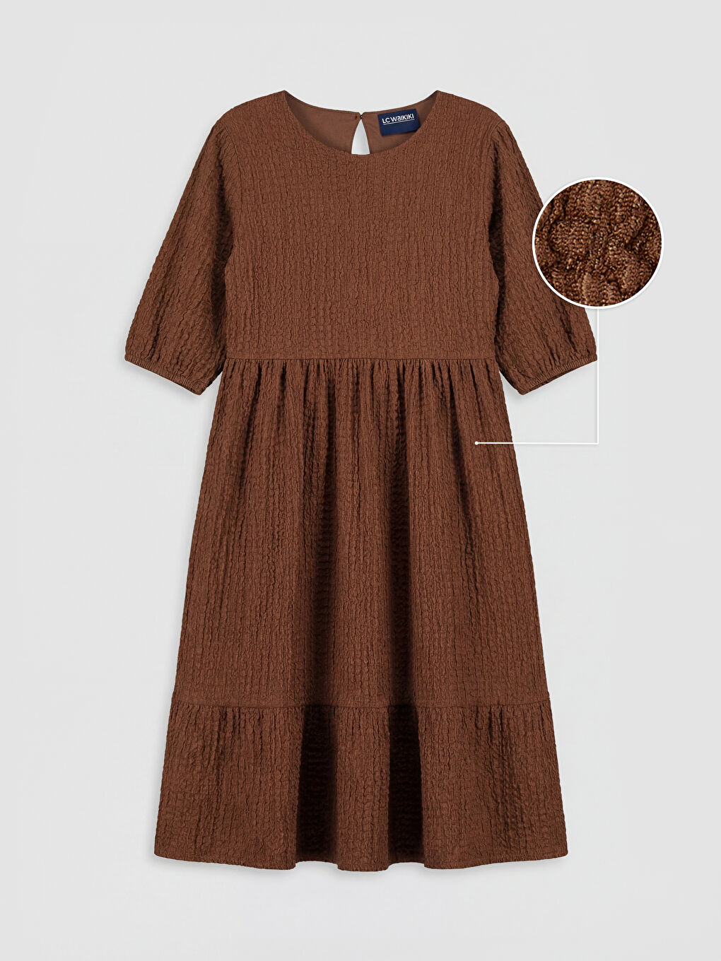 Kahverengi Bisiklet Yaka Dokulu Kız Çocuk Elbise