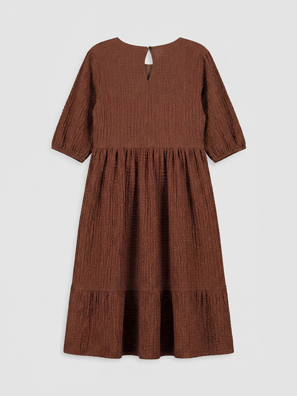 Kahverengi Bisiklet Yaka Dokulu Kız Çocuk Elbise-1