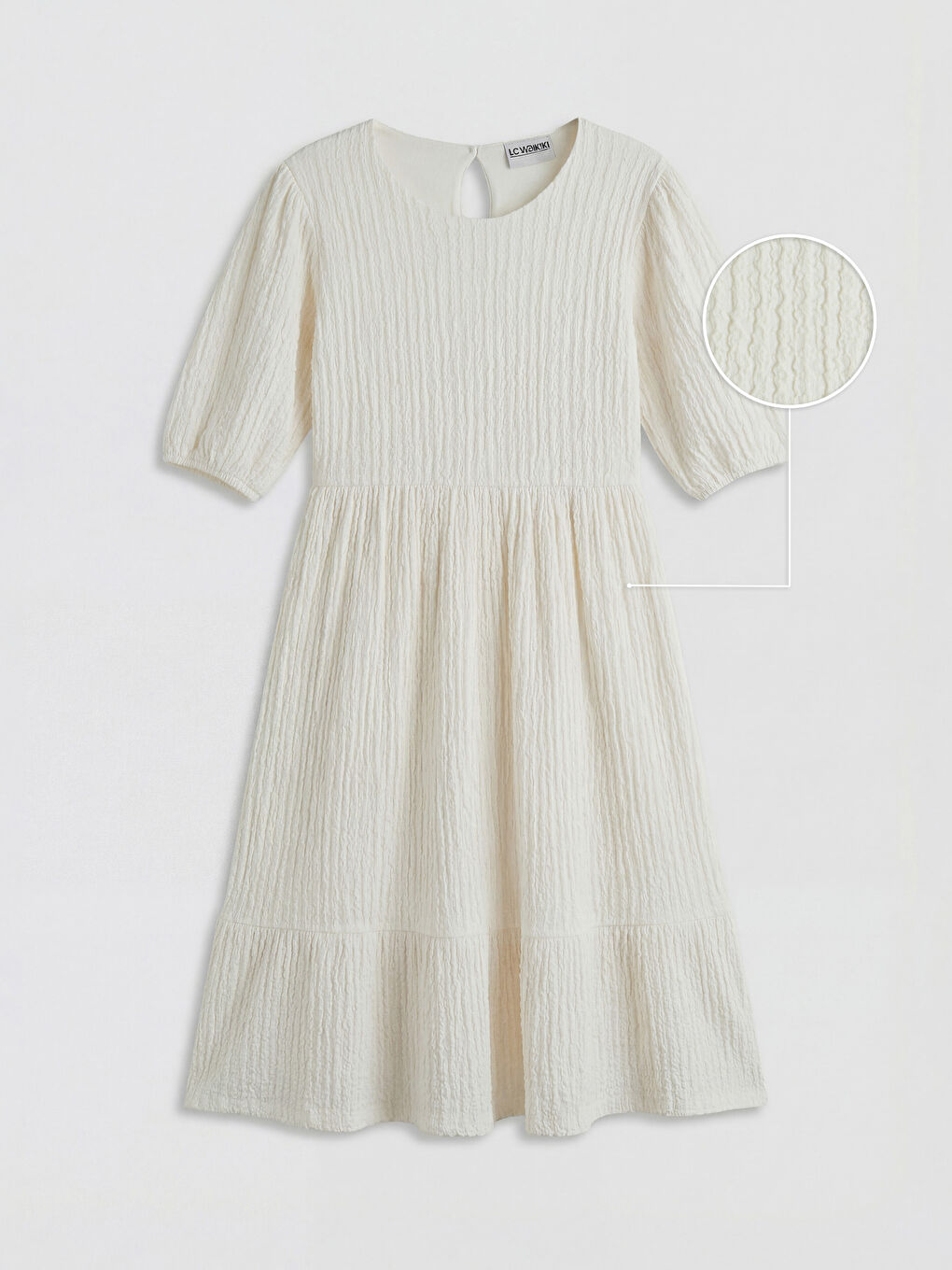 Beyaz Bisiklet Yaka Dokulu Kız Çocuk Elbise