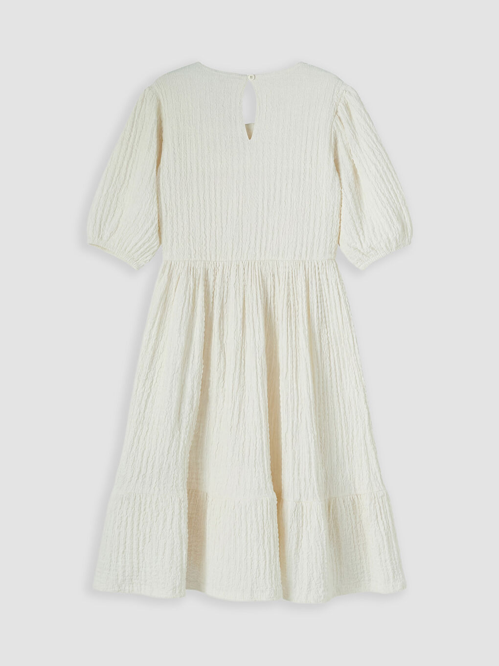 Beyaz Bisiklet Yaka Dokulu Kız Çocuk Elbise-1