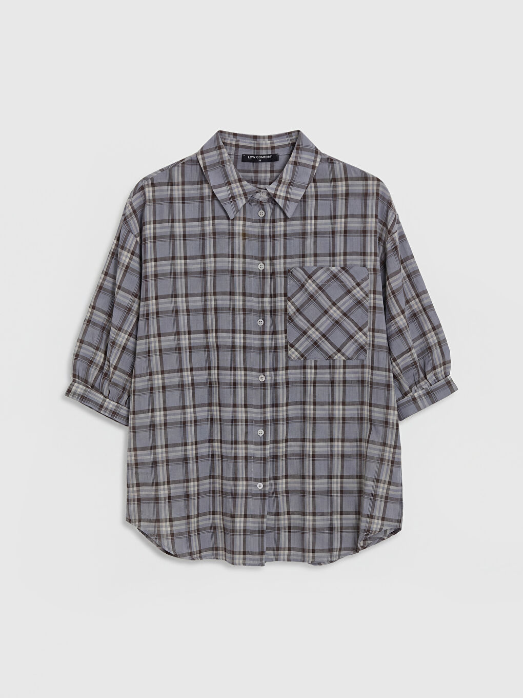 Mavi Ekose Cepli Kadın Gömlek