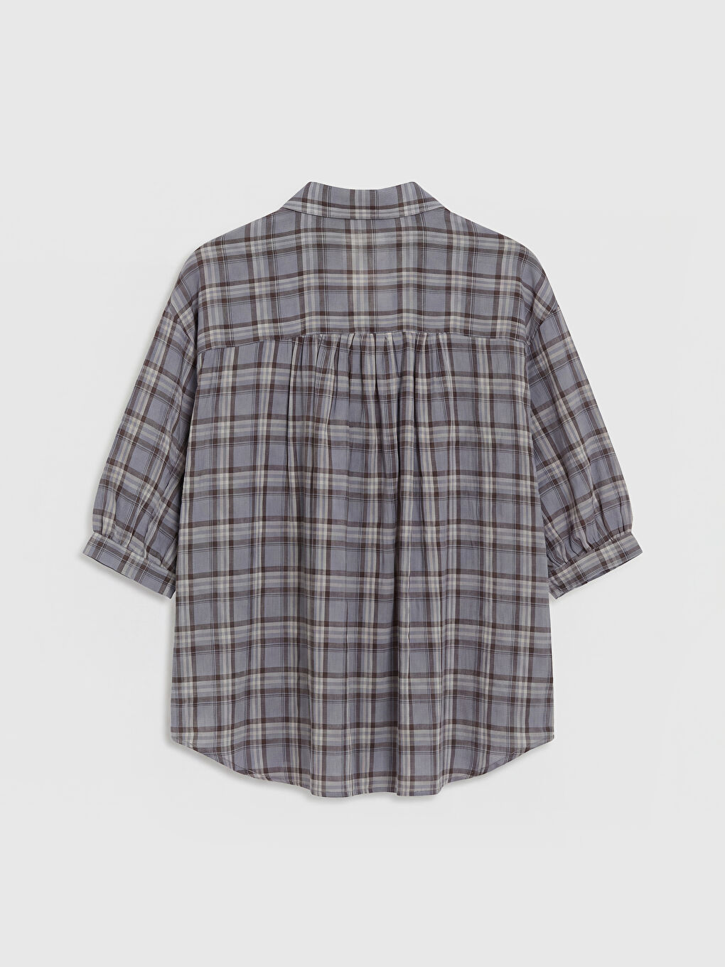 Mavi Ekose Cepli Kadın Gömlek-1