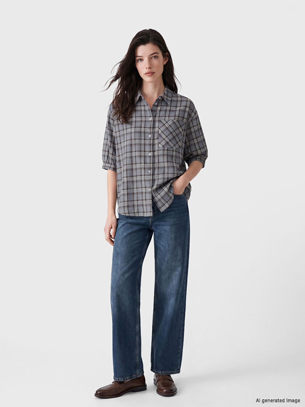 Plaid Pocketed Women's Shirt-1
