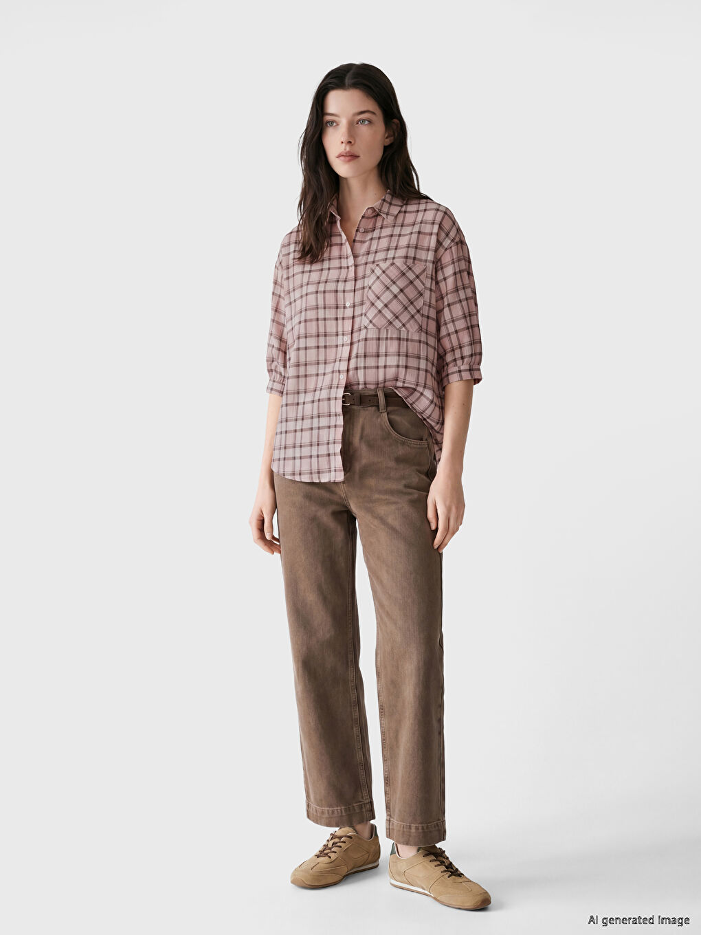 Plaid Pocketed Women's Shirt-1