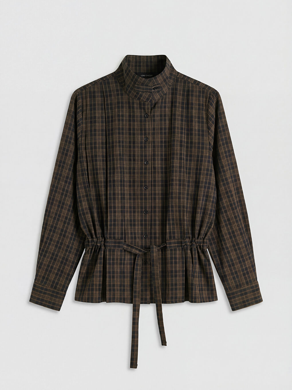 Kahverengi Hakim Yaka Ekose Oversize Kadın Gömlek