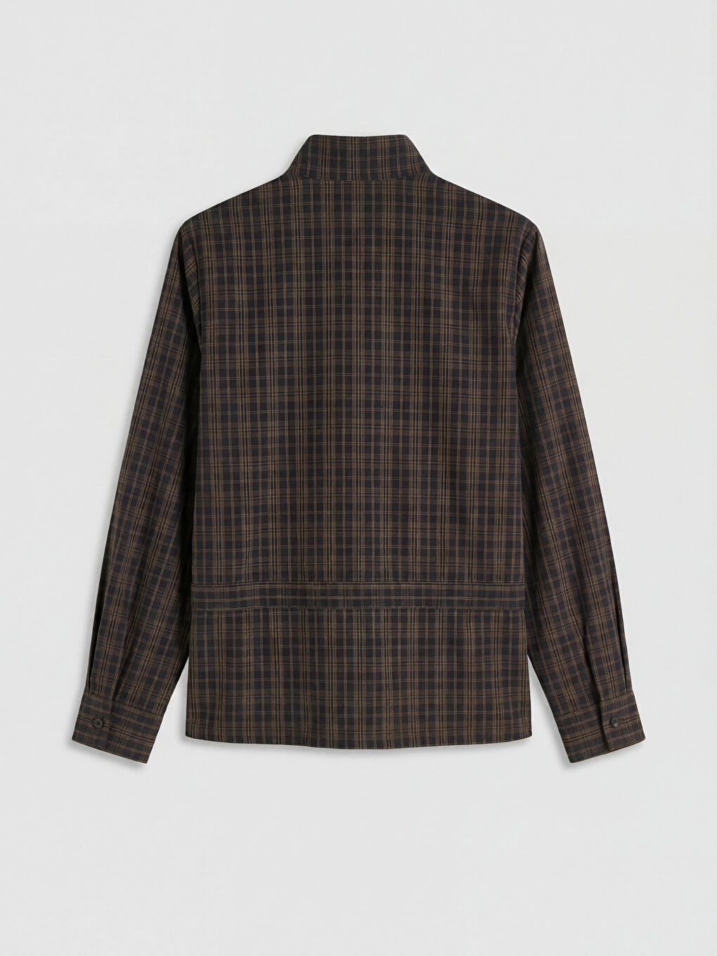 Kahverengi Hakim Yaka Ekose Oversize Kadın Gömlek-1