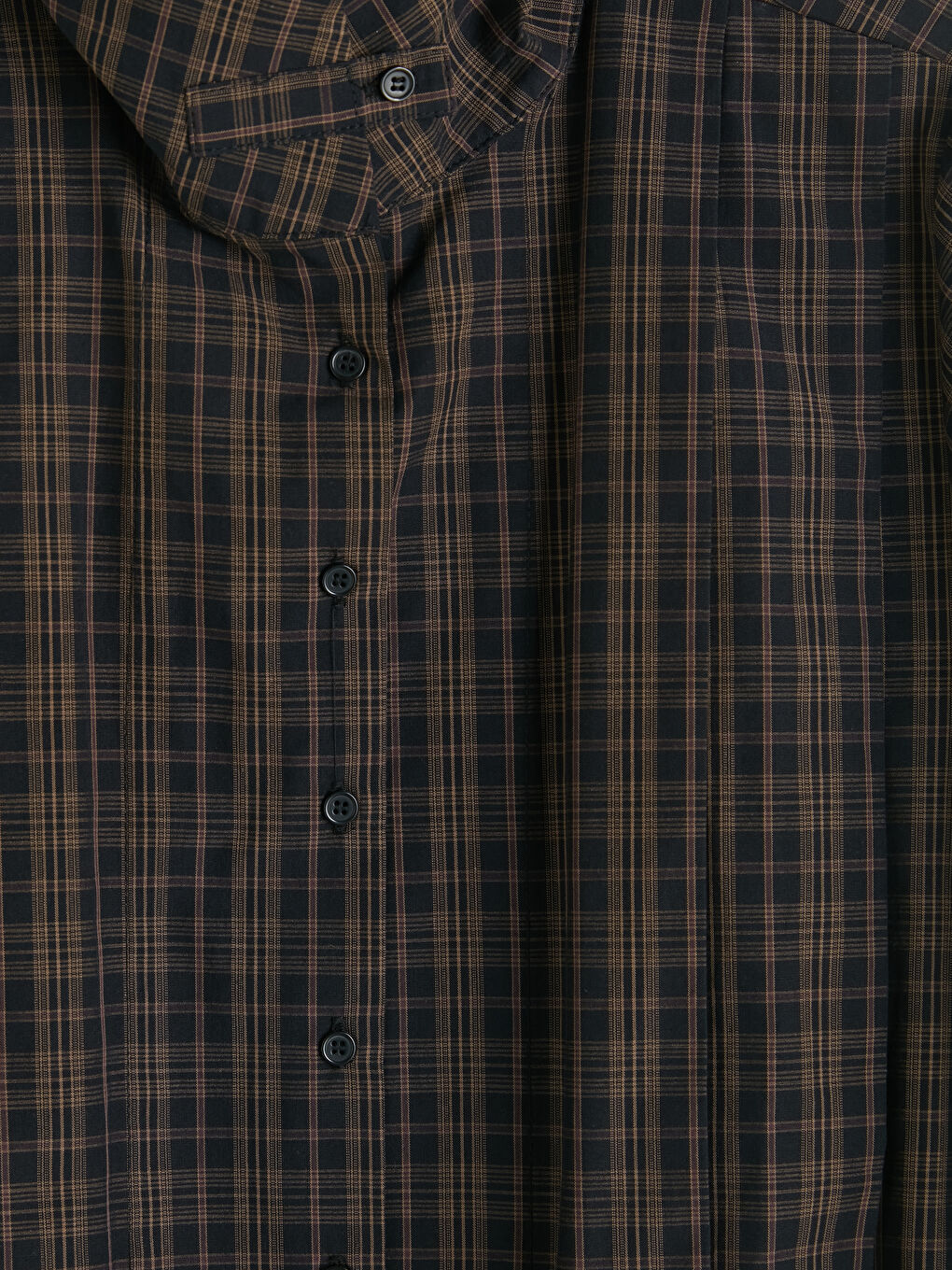 Kahverengi Hakim Yaka Ekose Oversize Kadın Gömlek-2