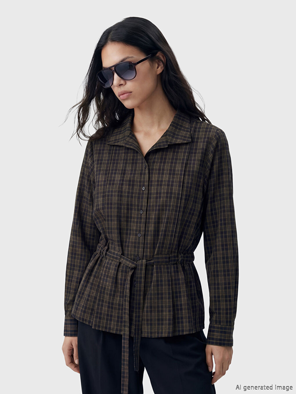 Grandad Collar Plaid Oversize Women's Shirt
