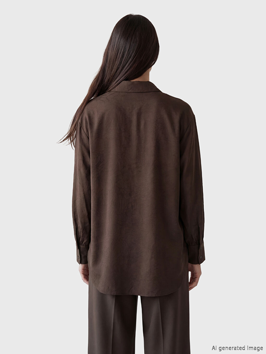 Kahverengi Desenli Kadın Gömlek Tunik	-2