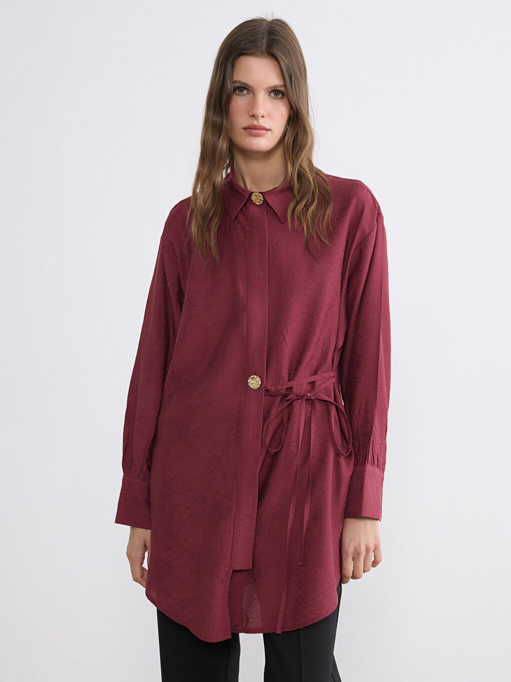 Mor Desenli Kadın Gömlek Tunik	