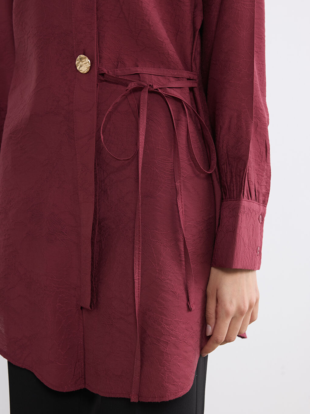 Mor Desenli Kadın Gömlek Tunik	-2