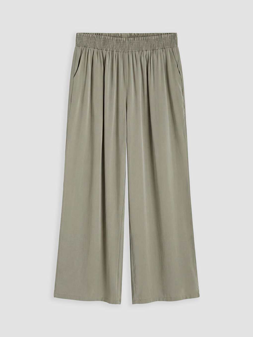 Haki Beli Lastikli Geniş Paça Kadın Pantolon