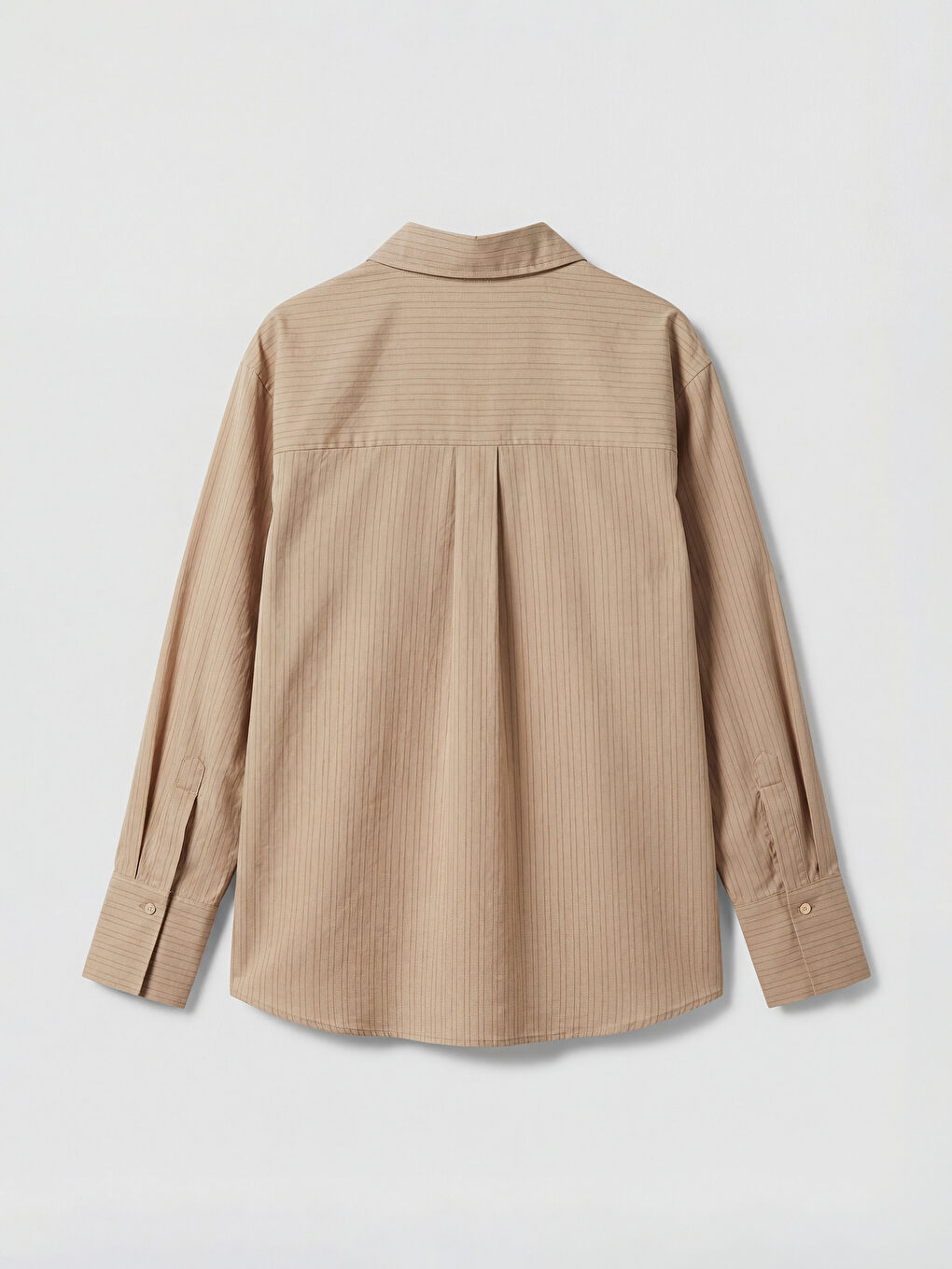 Bej Çizgili Oversize Kadın Gömlek-1