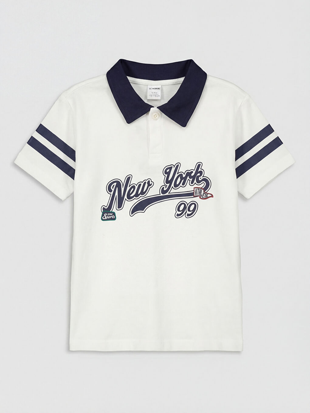 Ekru Polo Yaka New York Baskılı Erkek Çocuk Tişört