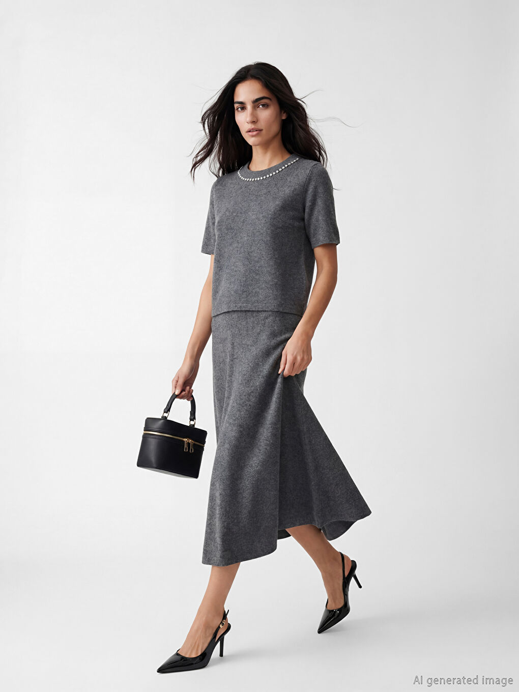 Antrasit Beli Lastikli Kloş Etek