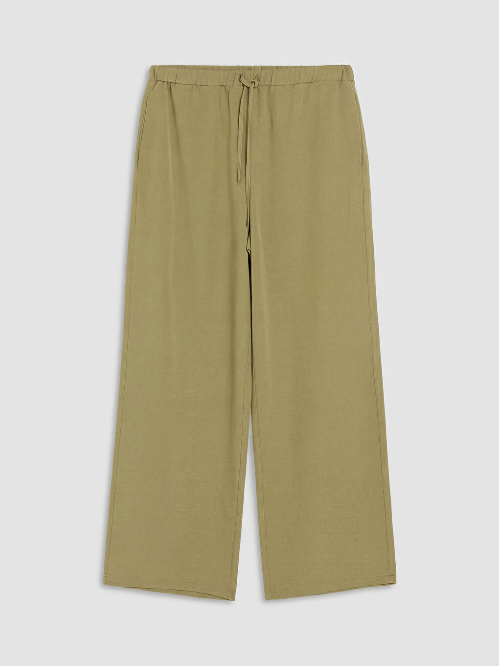 Haki Beli Lastikli Keten Karışımlı Kadın Pantolon
